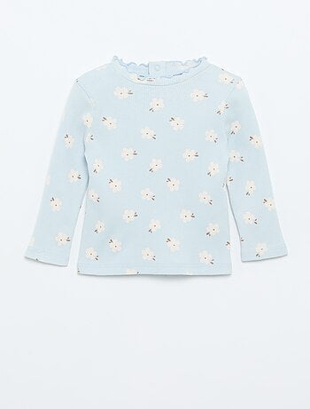 Geribd T-shirt met golvend kraagje