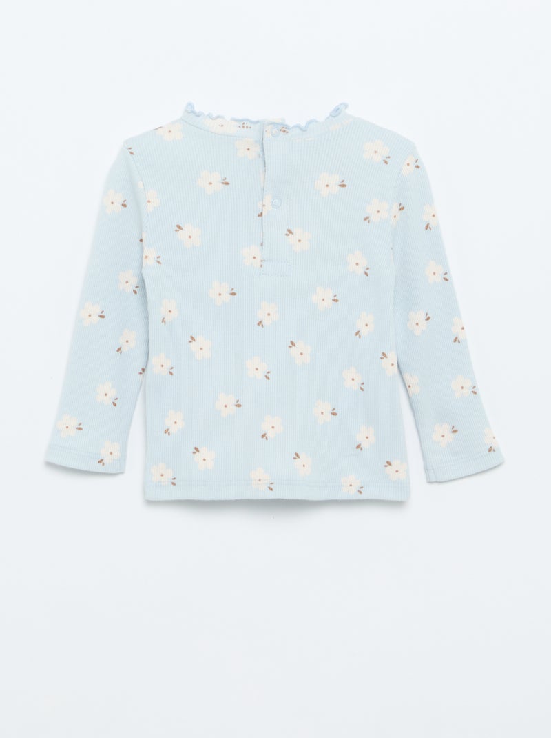 Geribd T-shirt met golvend kraagje Blauw - Kiabi