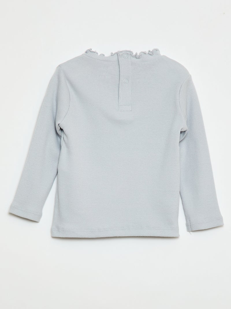 Geribd T-shirt met golvend kraagje Grijs - Kiabi
