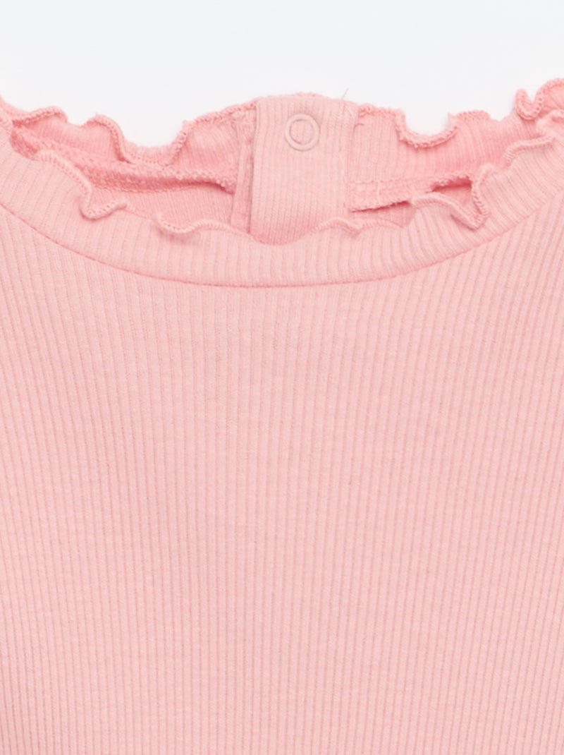 Geribd T-shirt met golvend kraagje Rose - Kiabi
