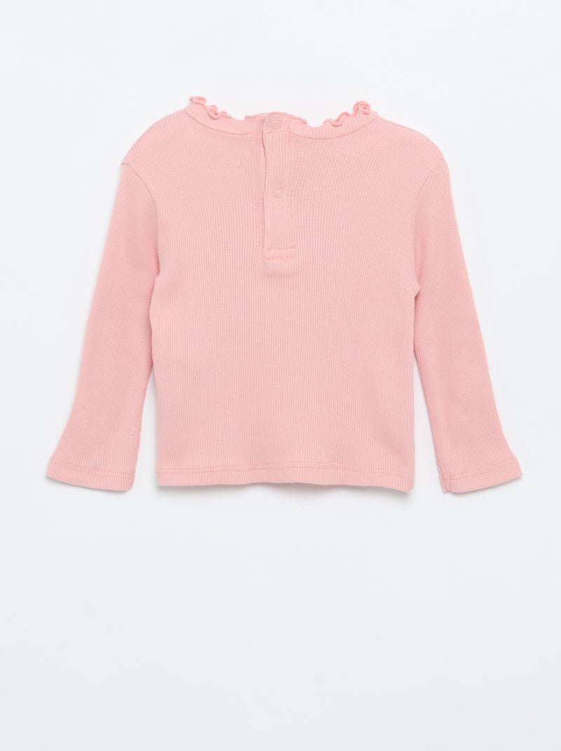 Geribd T-shirt met golvend kraagje Rose - Kiabi