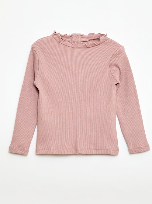 Geribd T-shirt met golvend kraagje - Kiabi