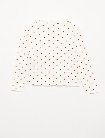 Geribd T-shirt met golvend kraagje