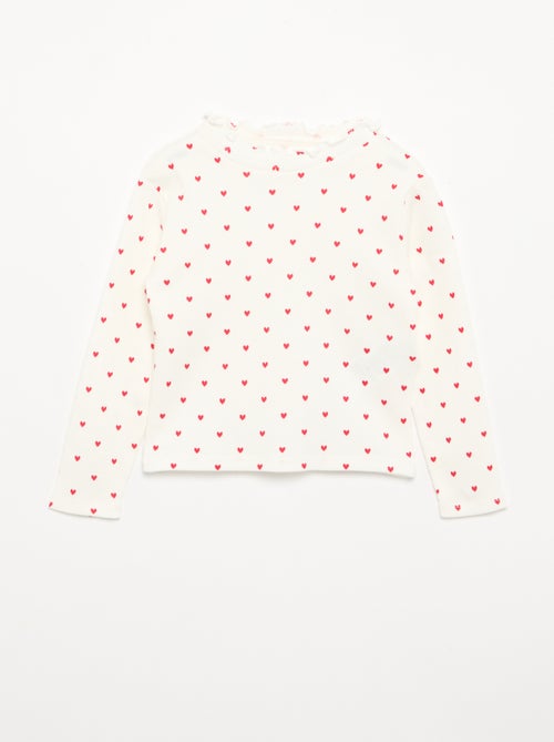 Geribd T-shirt met golvend kraagje - Kiabi
