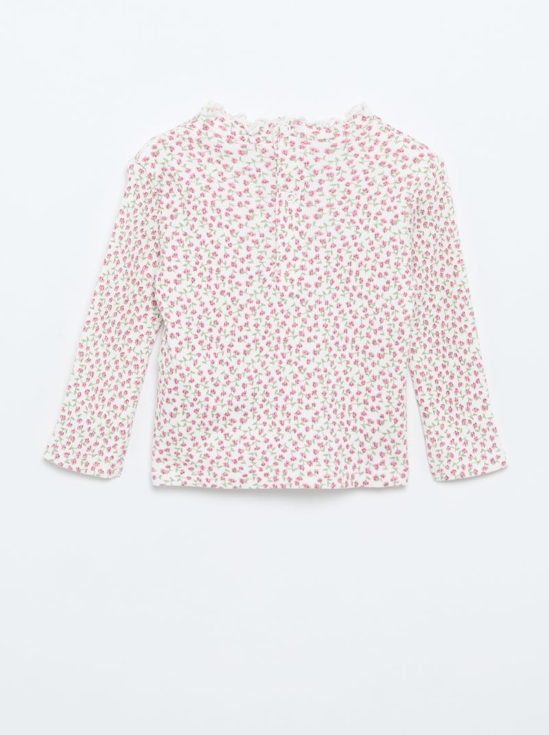 Geribd T-shirt met golvend kraagje Wit - Kiabi