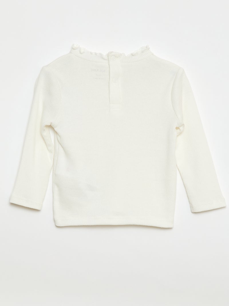 Geribd T-shirt met golvend kraagje Wit - Kiabi