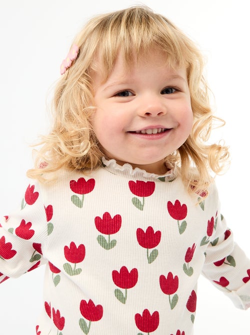 Geribd T-shirt met golvend kraagje - Kiabi