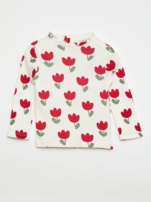 Geribd T-shirt met golvend kraagje - Kiabi