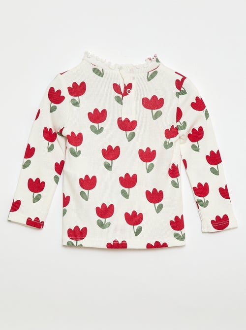 Geribd T-shirt met golvend kraagje - Kiabi