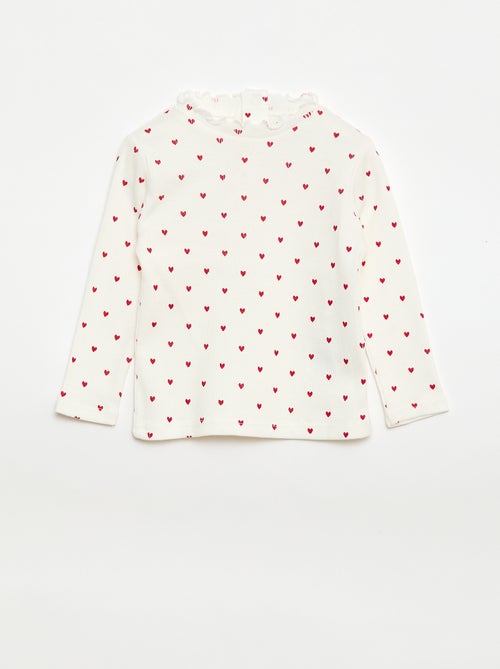 Geribd T-shirt met golvend kraagje - Kiabi