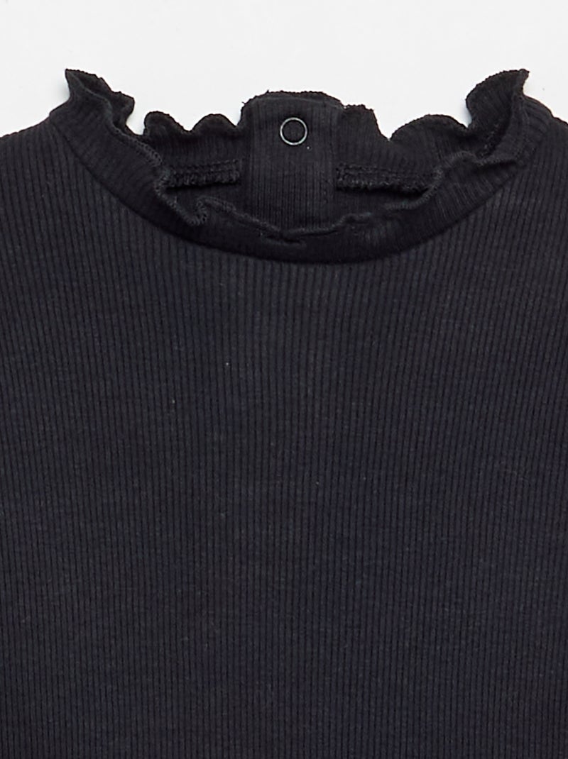 Geribd T-shirt met golvend kraagje Zwart - Kiabi
