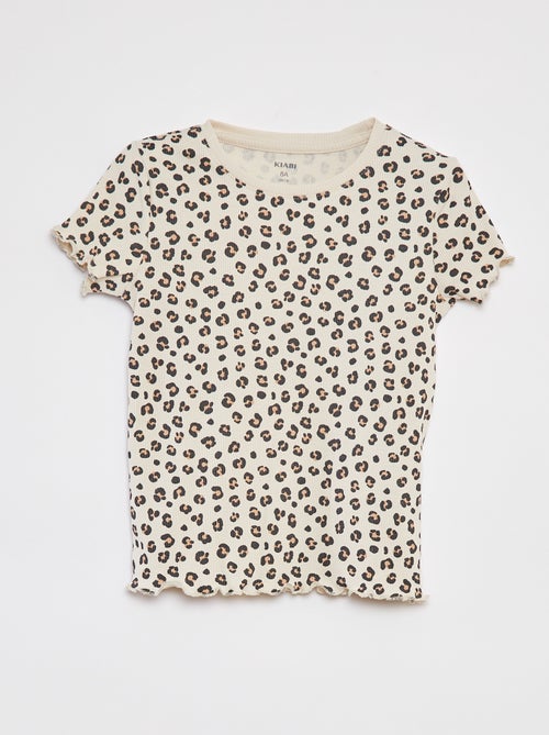 Geribd T-shirt met golvende boordjes en motiefjes - Kiabi