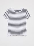 Geribd T-shirt met golvende boordjes en motiefjes BLAUW - Kiabi
