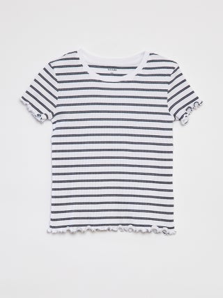 Geribd T-shirt met golvende boordjes en motiefjes