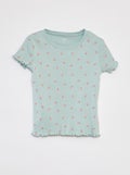 Geribd T-shirt met golvende boordjes en motiefjes GROEN - Kiabi