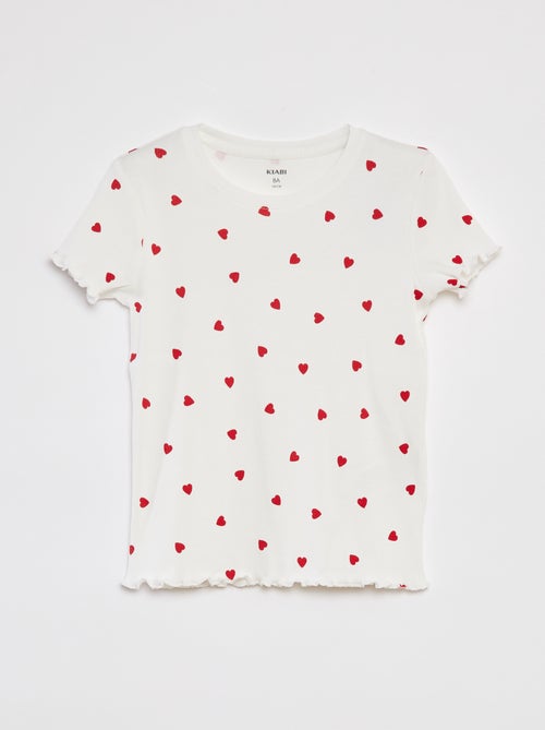 Geribd T-shirt met golvende boordjes en motiefjes - Kiabi
