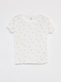 Geribd T-shirt met golvende boordjes en motiefjes WIT - Kiabi