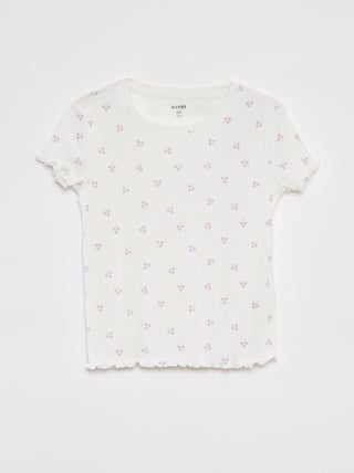Geribd T-shirt met golvende boordjes en motiefjes