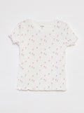 Geribd T-shirt met golvende boordjes en motiefjes WIT - Kiabi