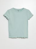 Geribd T-shirt met golvende boordjes GROEN - Kiabi