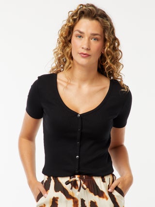 Geribd T-shirt met knoopsluiting