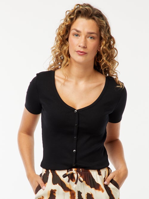 Geribd T-shirt met knoopsluiting - Kiabi