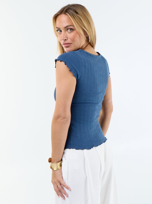 Geribd T-shirt met korte mouwen en volants - Kiabi