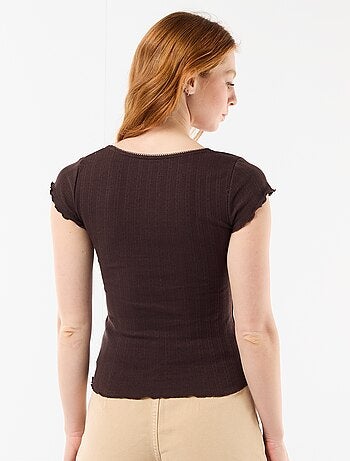 Geribd T-shirt met korte mouwen en volants