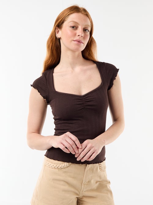 Geribd T-shirt met korte mouwen en volants - Kiabi