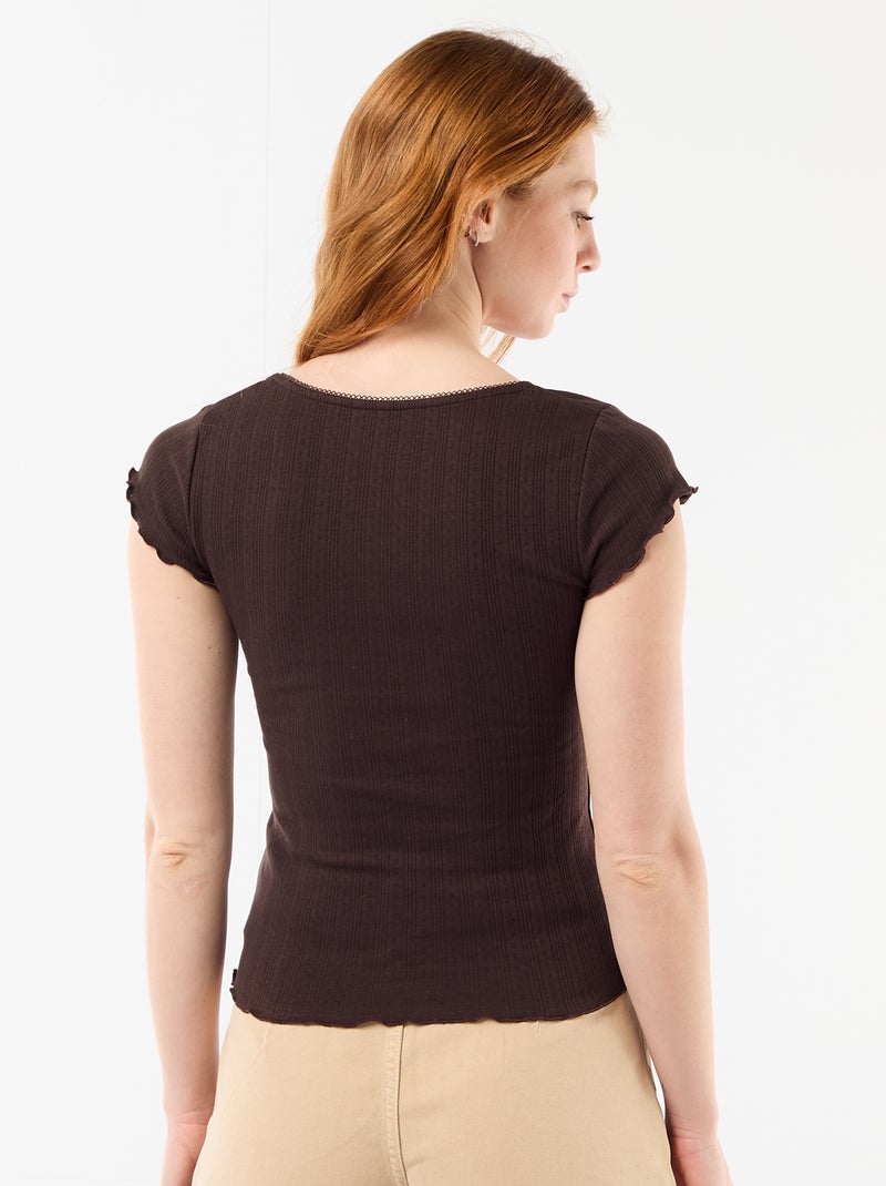 Geribd T-shirt met korte mouwen en volants Bruin - Kiabi