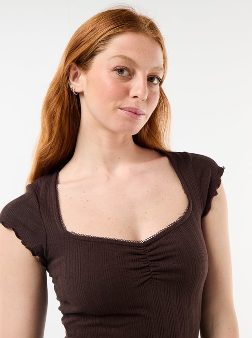 Geribd T-shirt met korte mouwen en volants - Kiabi