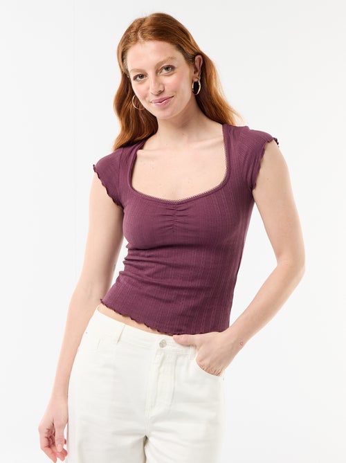 Geribd T-shirt met korte mouwen en volants - Kiabi