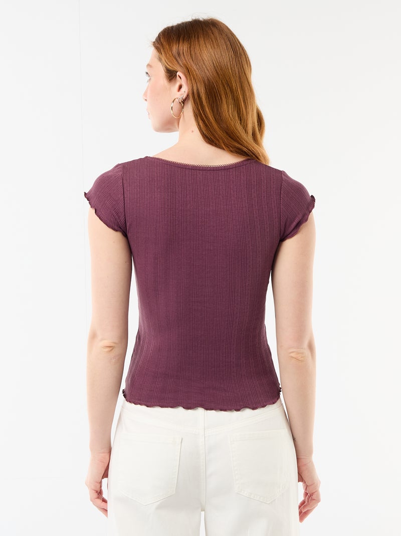 Geribd T-shirt met korte mouwen en volants Paars - Kiabi