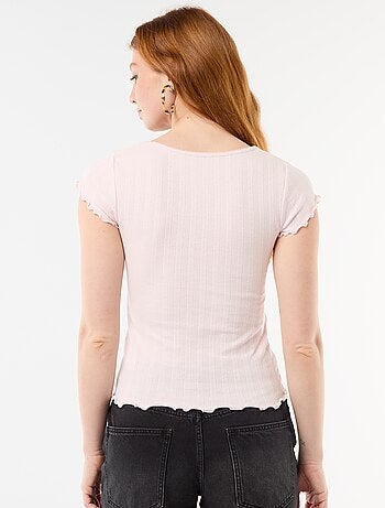Geribd T-shirt met korte mouwen en volants