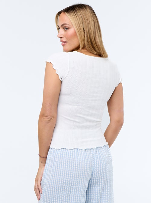 Geribd T-shirt met korte mouwen en volants - Kiabi