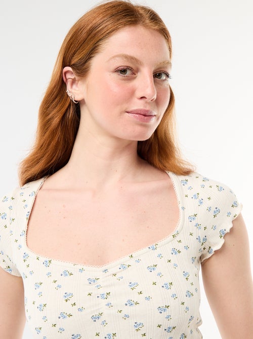 Geribd T-shirt met korte mouwen en volants - Kiabi