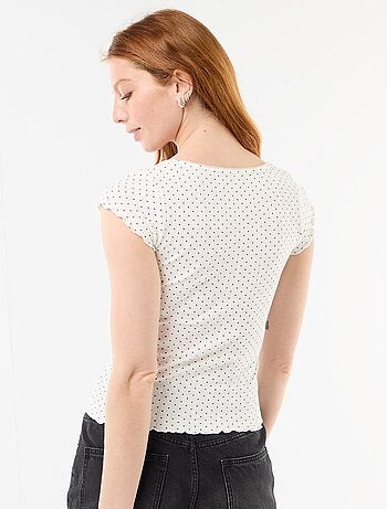 Geribd T-shirt met korte mouwen en volants