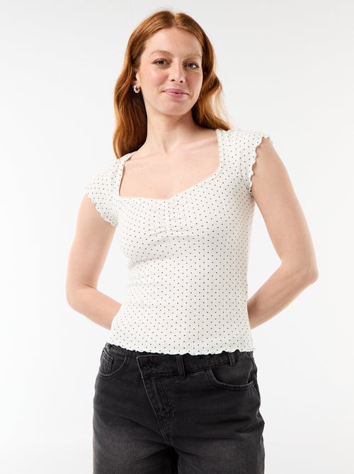 Geribd T-shirt met korte mouwen en volants - Kiabi