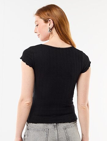 Geribd T-shirt met korte mouwen en volants