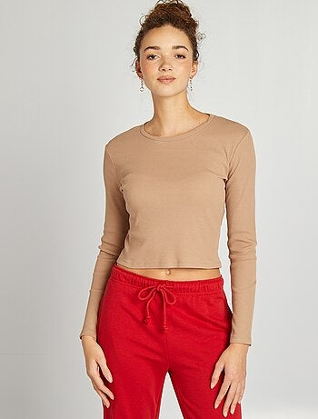 Geribd T-shirt met lange mouw