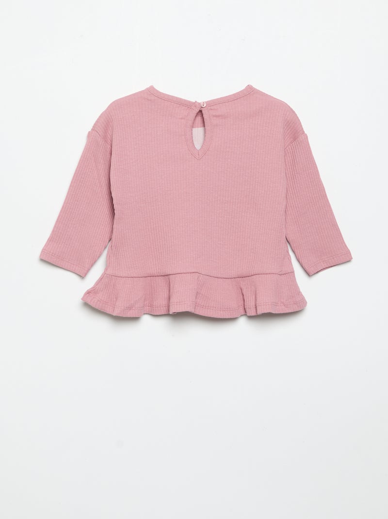 Geribd T-shirt met lange mouwen Rose - Kiabi