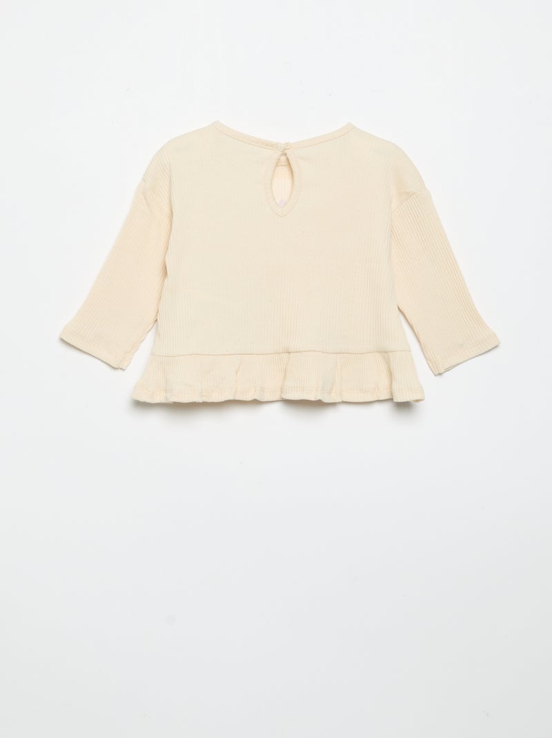 Geribd T-shirt met lange mouwen Wit - Kiabi