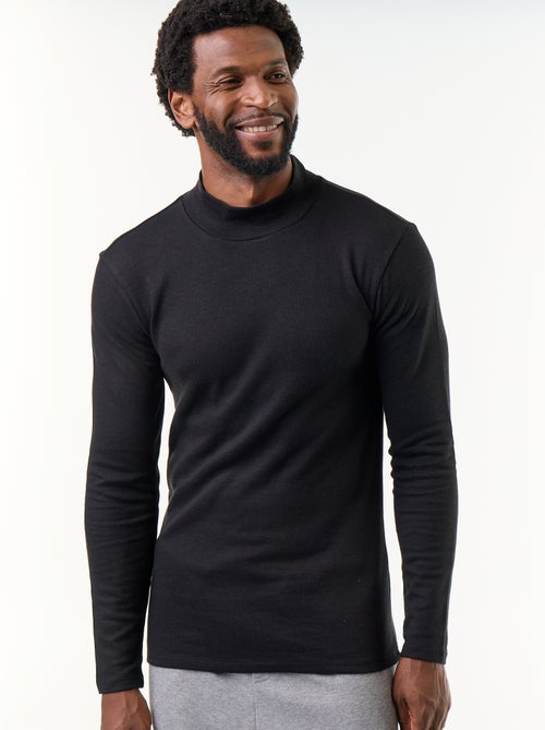 Geribd T-shirt met opstaande kraag en lange mouwen - Kiabi