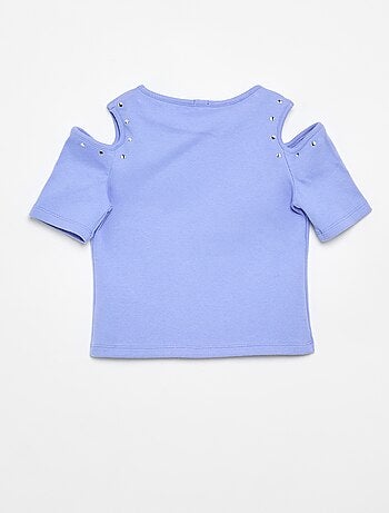 Geribd T-shirt met studs en blote schouders