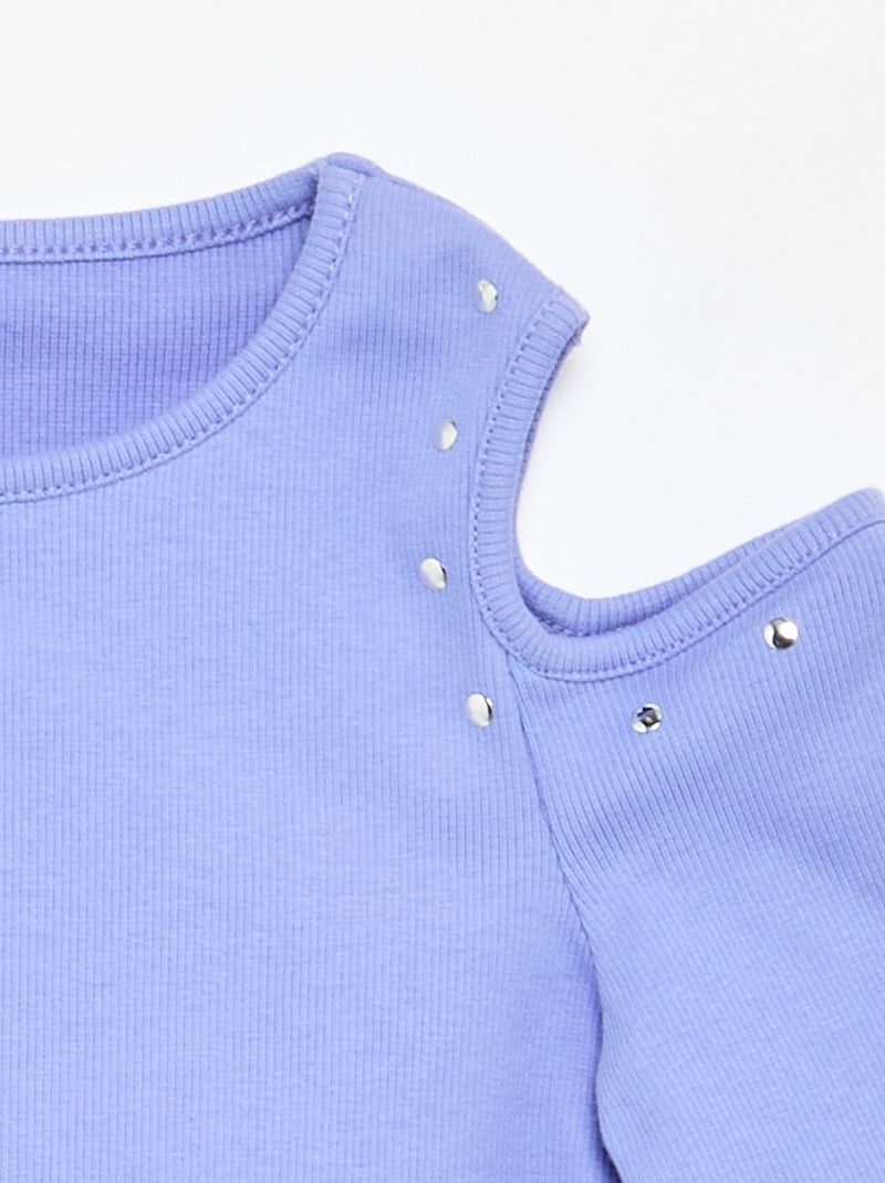 Geribd T-shirt met studs en blote schouders Paars - Kiabi