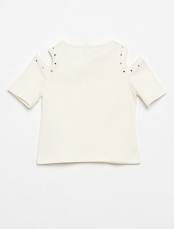 Geribd T-shirt met studs en blote schouders