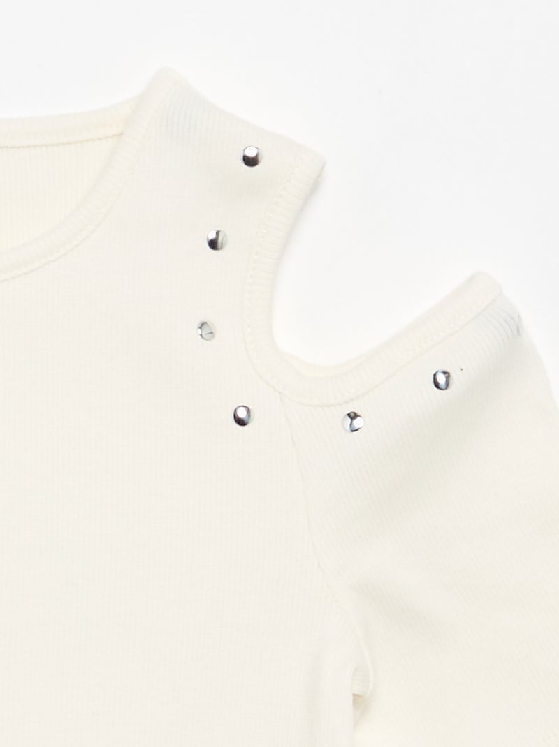 Geribd T-shirt met studs en blote schouders Wit - Kiabi