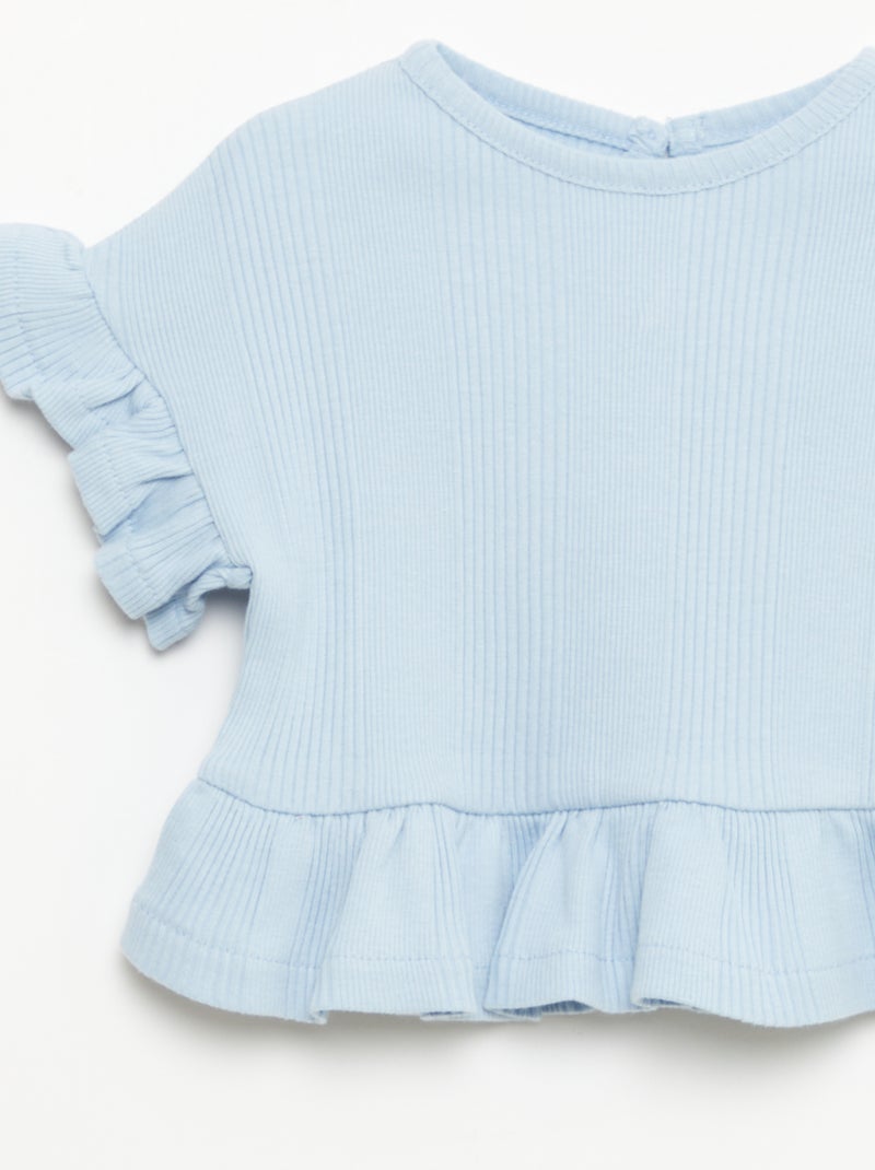 Geribd T-shirt met volantranden Blauw - Kiabi