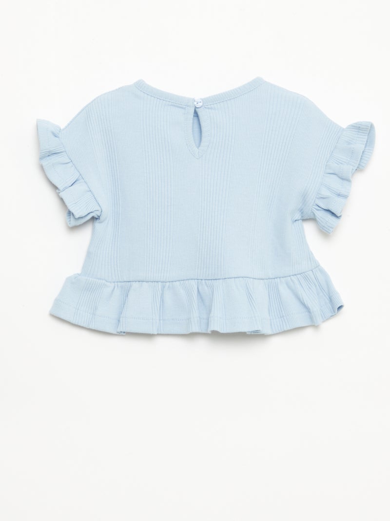 Geribd T-shirt met volantranden Blauw - Kiabi