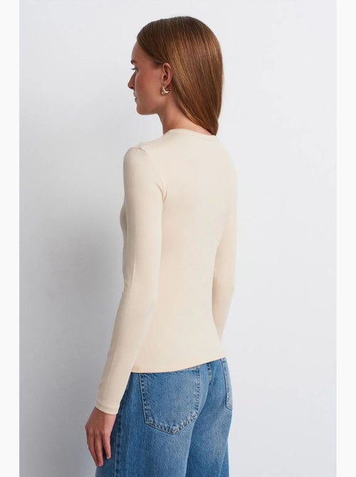 Geribde blouse met ronde hals en knopen dilvin - Kiabi Geribde blouse met ronde hals en knopen dilvin - Kiabi